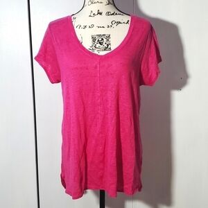 Tahari- Poppy Pink short sleeve linen top Sz.Large